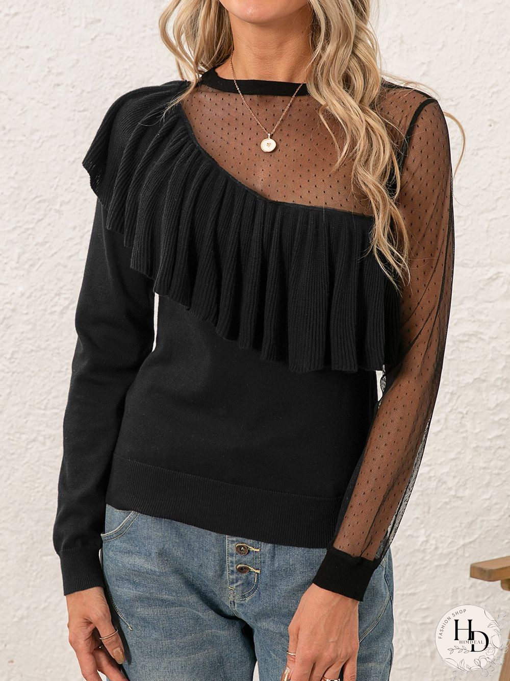 Elegant Acrylic Mid-weight Micro-Elasticity Loose Crew Neck Regular Sweater for Women