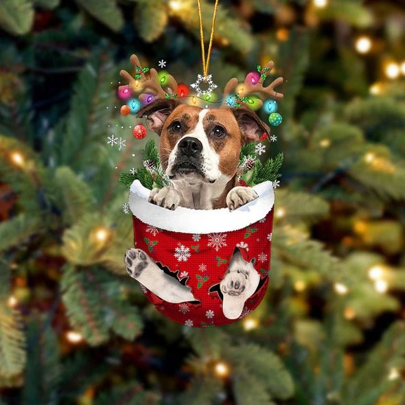 American Bulldog In Snow Pocket Christmas Ornament.