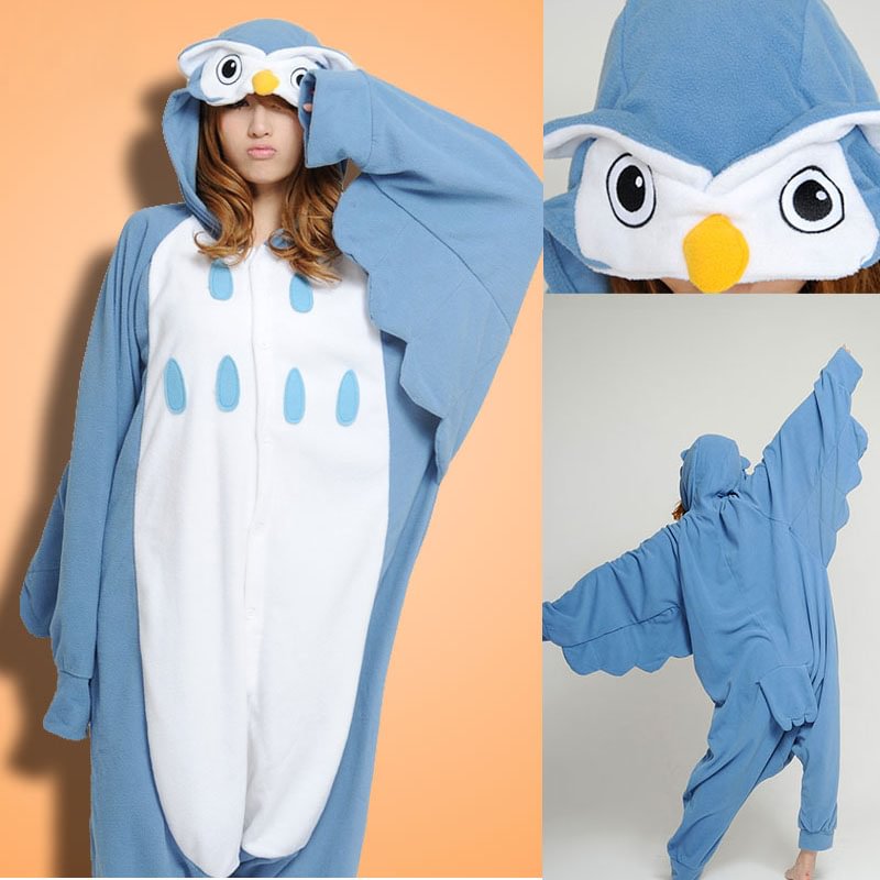 Steelblue Owl Onesies Hoodie Unisex Costume Kigurumi Pajamas-Pajamasbuy