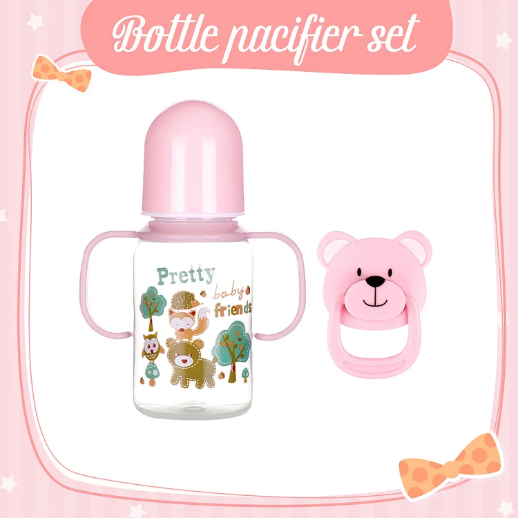 Pink Style Pacifier and Bottle 2 Piece Set Safest Reborn Baby Doll Accessories Rebornartdoll® RSAW-Rebornartdoll®