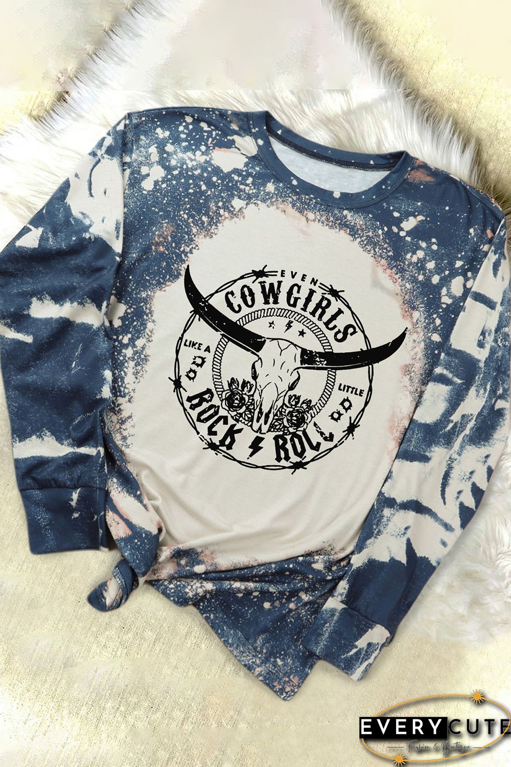 Multicolor COWGIRLS ROCK ROLL Graphic Print Long Sleeve Top
