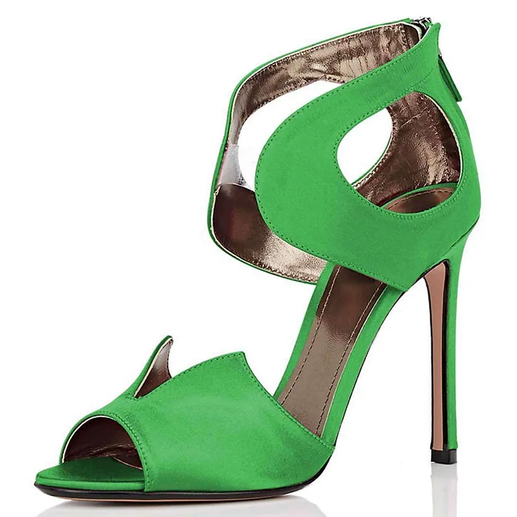Green Cut Out Peep Toe Heels Sandals |FSJ Shoes