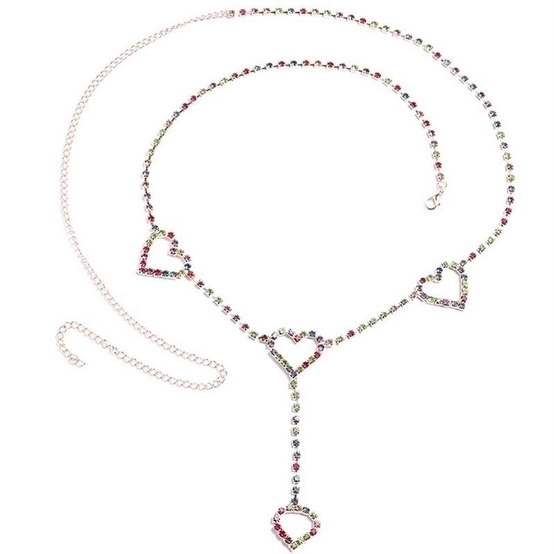 Hawaiian Lady Shiny Heart Shape Flower Stainless Steel Copper Metal Buckle Beaded Chain Zircon Women’S Chain Belts