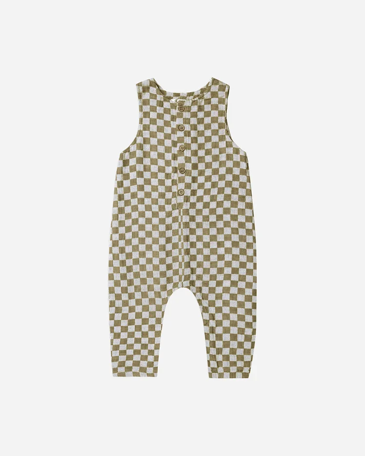 Button Jumpsuit || Olive Check