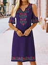 Vacation Tribal Floral Boho Loosen V Neck Short Sleeve Midi Knit Dress