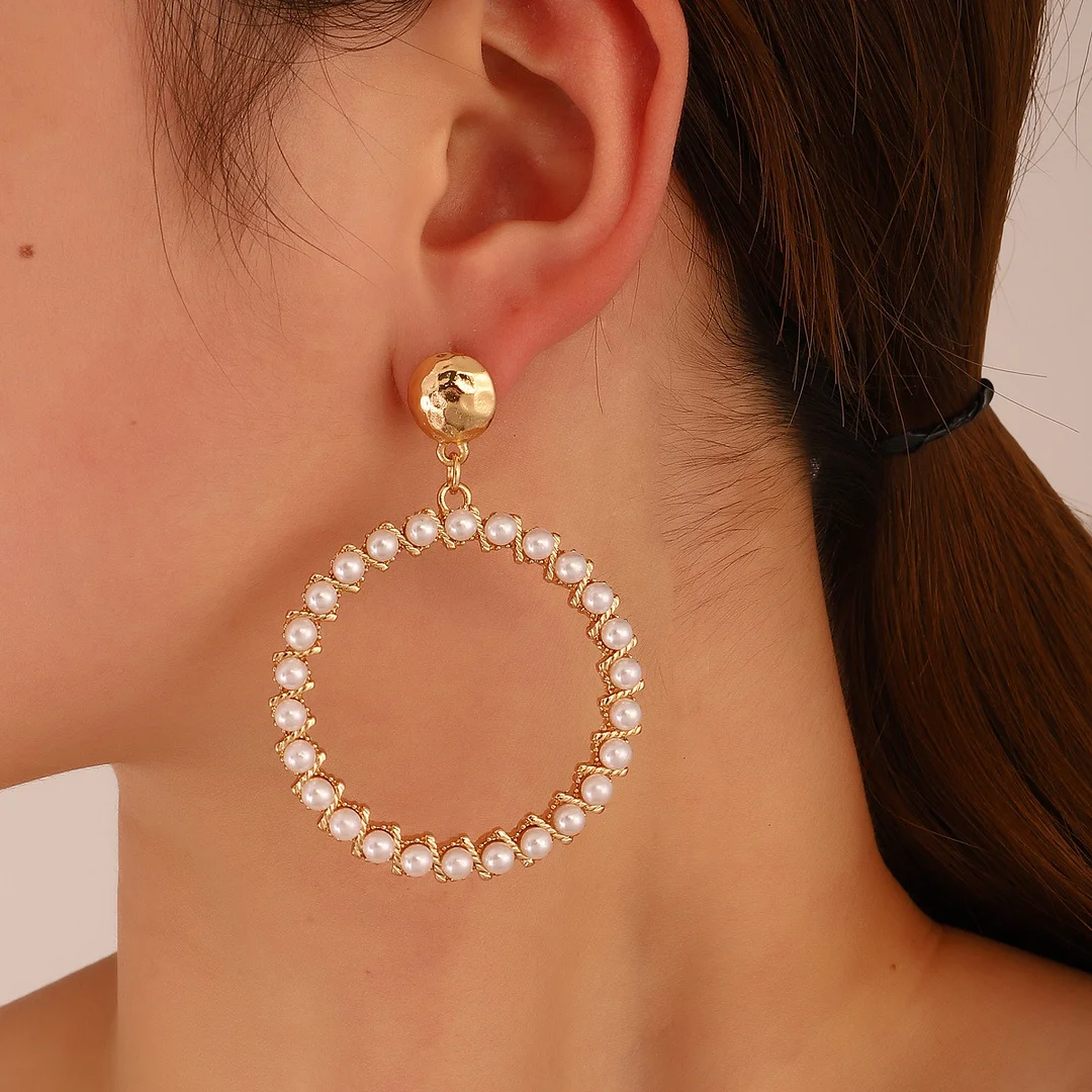 Pearl hoop gold plated earrings