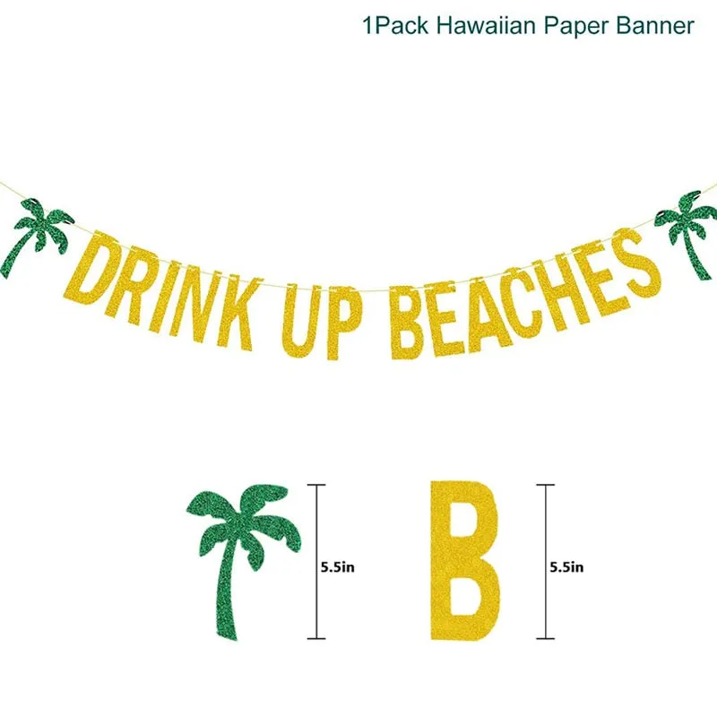 Hawaiian Party Decorations Palm Leaves Bunting Banner Luau Flamingo Summer Tropical Party Decoration Jungle Safari Party Ballons