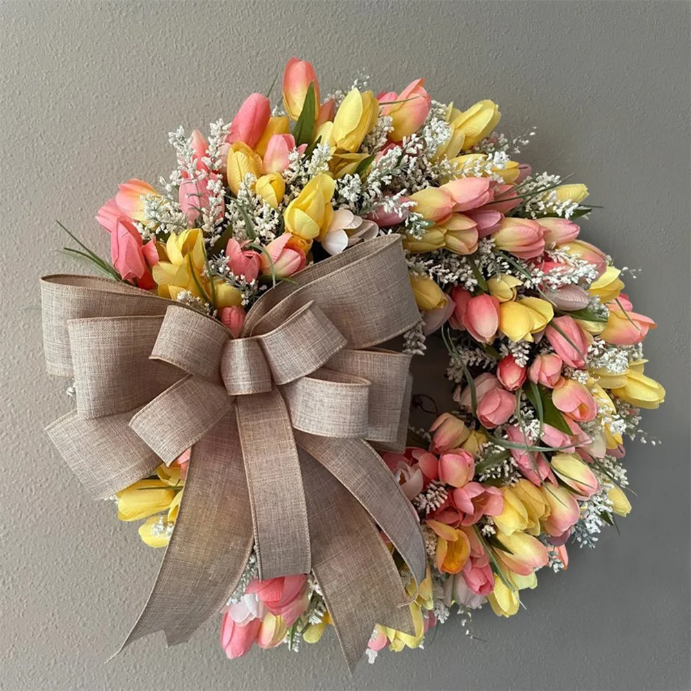 Spring simulation bow tulip wreath props holiday decoration