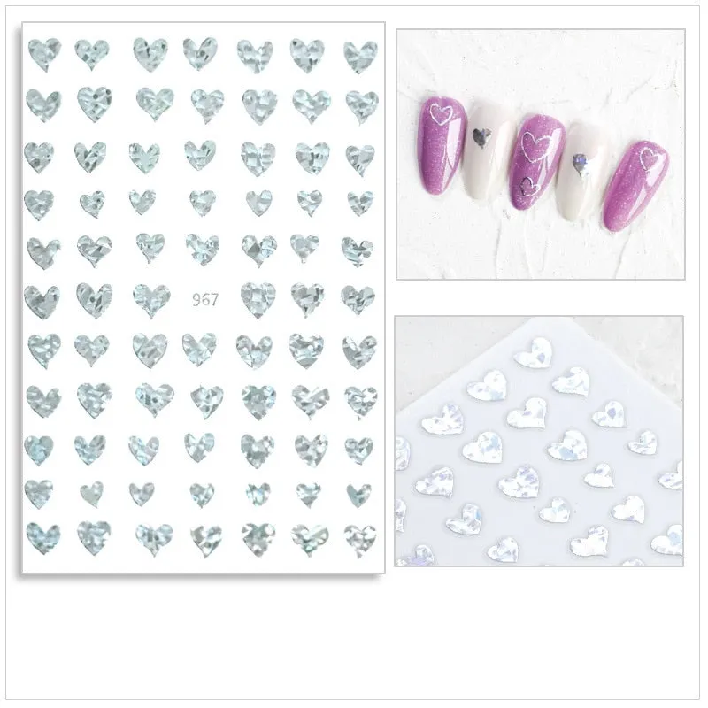Black Red 3D Nail Sticker Self Adhesive Love Heart Star Butterfly Flower Nail Decals Slider DIY Nail Art Decoration-Nail Inspo