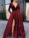 Plunging Split-Side Long Sleeves Maxi Dresses
