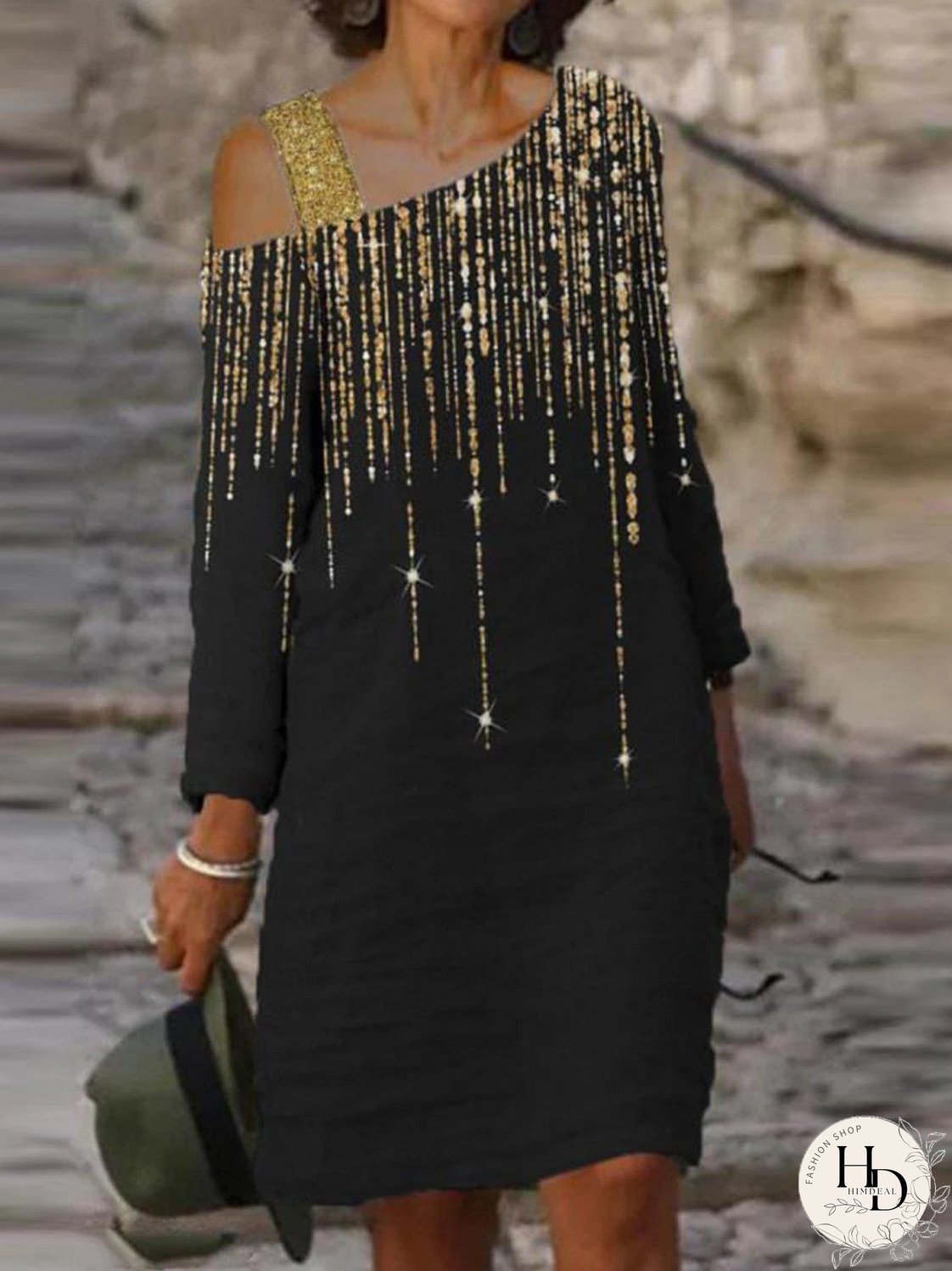 Dresses Loose Sling Sloping Shoulder Long Sleeve Dress for Women