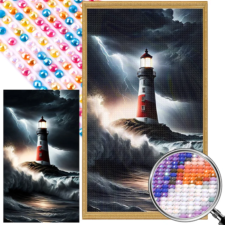 Partial AB Drill -Full Round Drill Diamond Painting -Sea Lighthouse - 40*70cm