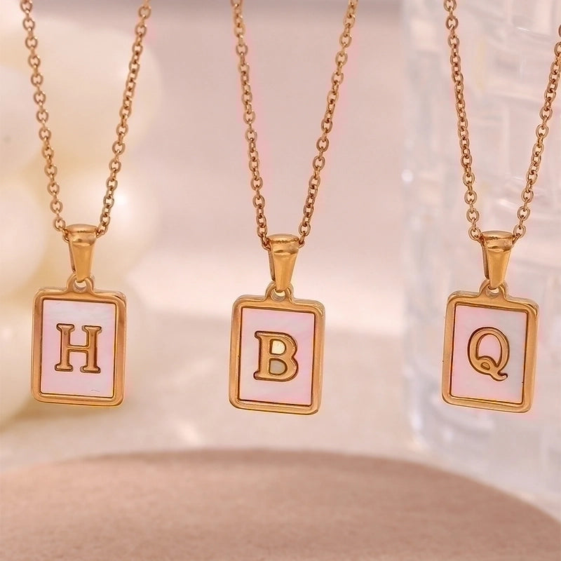 Vintage Style Letter Square 304 Stainless Steel Shell 18K Gold Plated Plating Inlay Pendant Necklace