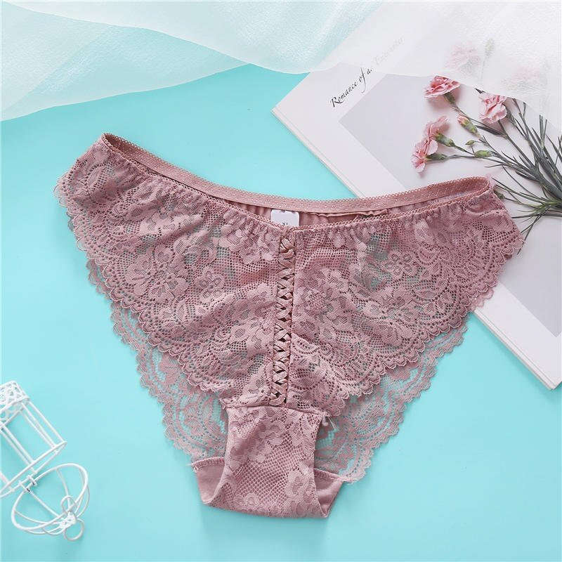 Sexy Lace Panties Perspective Underwear Women Underpants Front Cross Design Soft Cotton Crotch Panties Lingerie for Female Panty