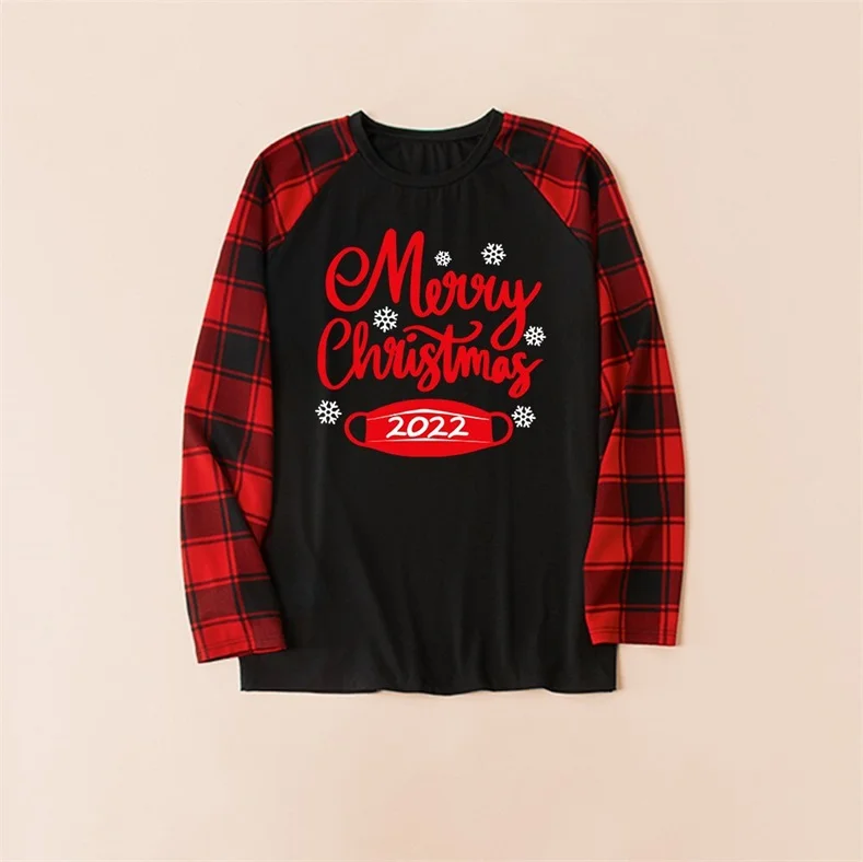 Christmas Letters Printed Plaid Parent-child Pajama Set (with Pet Dog Clothes)