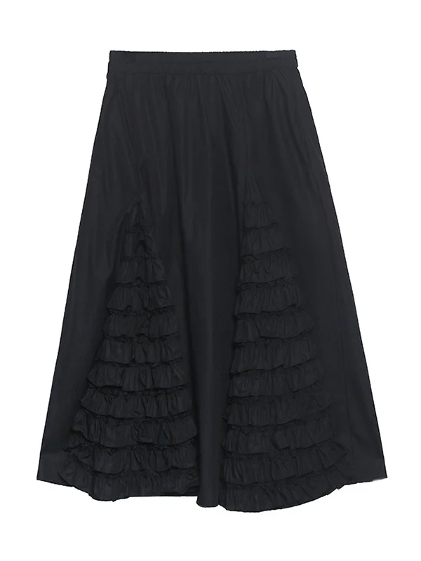 Original Lacy Splicing Black High-Waist Loose A-Line Skirt