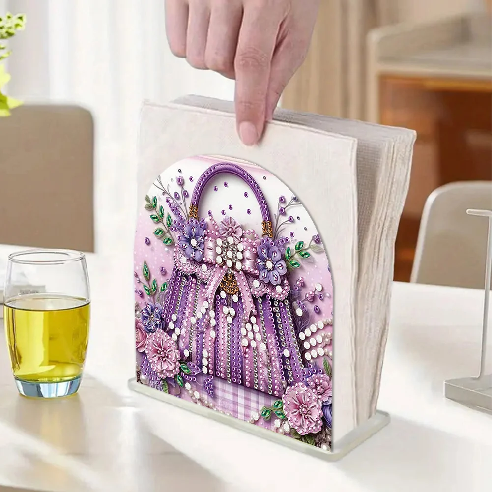 DIY Purple Bag Acrylic Napkin Holder Diamond Painting Kit for Home Table Decor