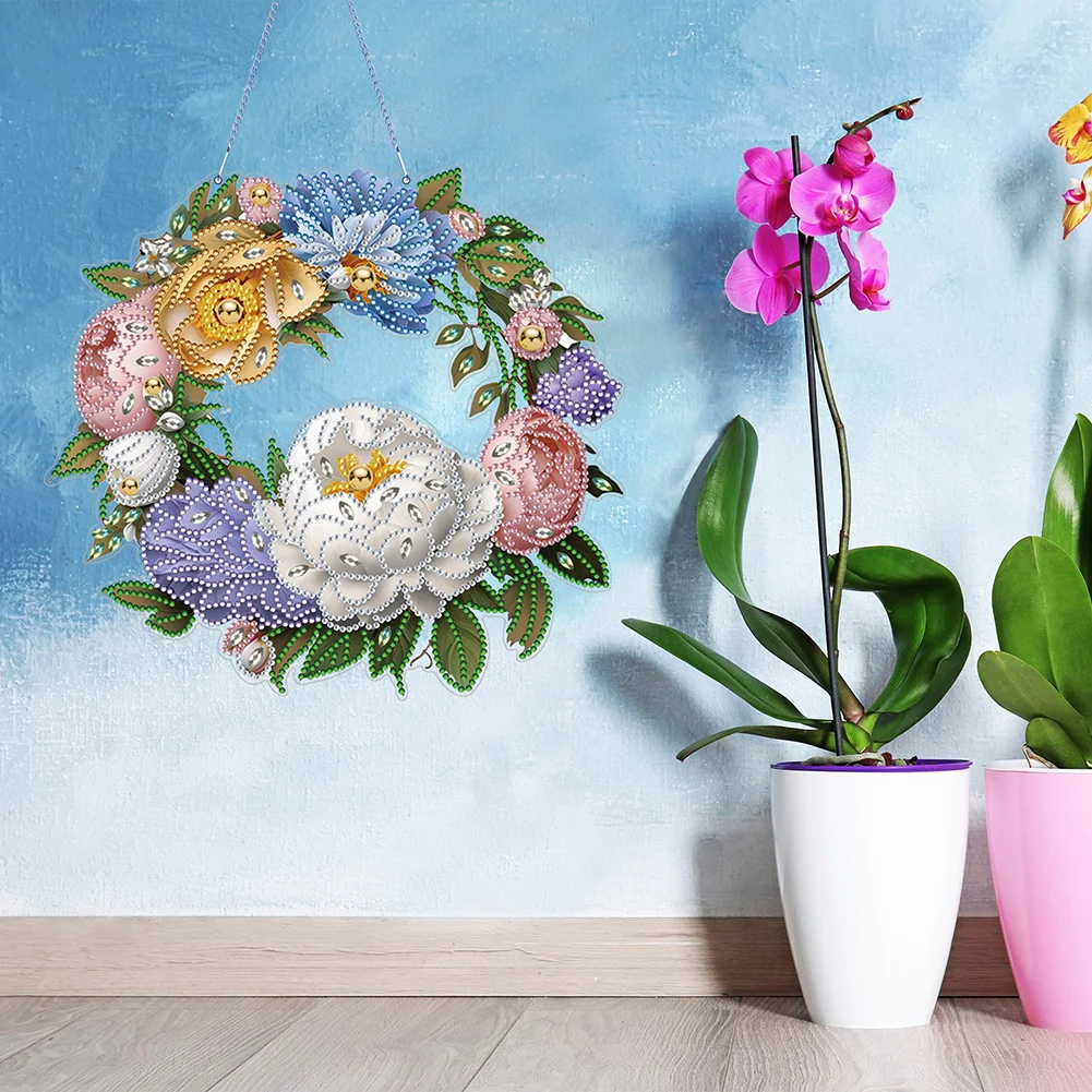 DIY Flower Wreath Acrylic Special Shaped Diamond Painting Wall Decor Wreath