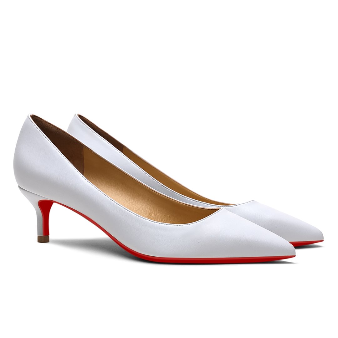 50mm Pointed Toe Red Bottom Kitten Heels Daily Wear Matte Pumps for Women-MERUMOTE