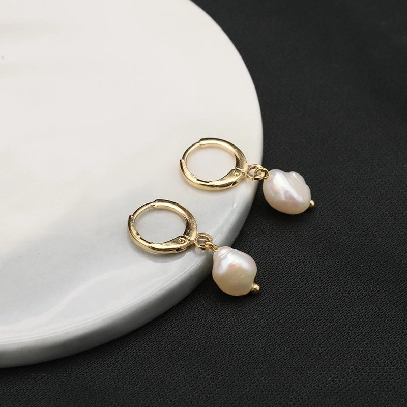 1 Pair 925 Sterling Silver Freshwater Pearl Geometric Solid Color Drop Earrings