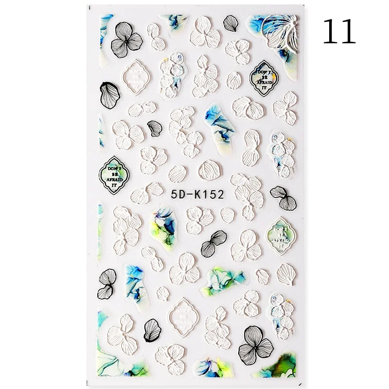1PC French 5D Nail Sticker Embossed Flower Bubble Pattern Self-Adhesive Slider Wedding Design Nails Decals Nail Art Decoration-Nail Inspo