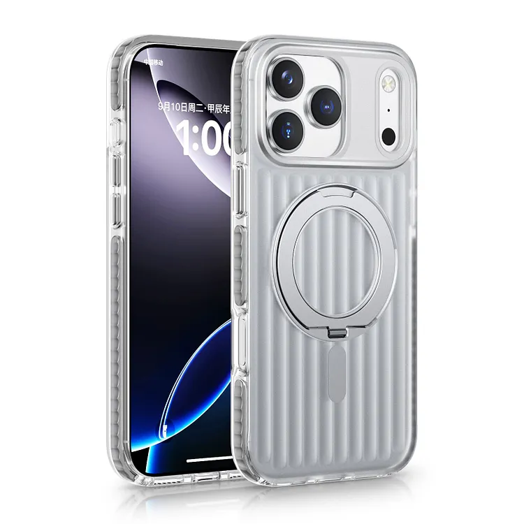 Frosted Corrugated-Texture Case with Rotating Magnetic Stand for iPhone 17 ProMax 