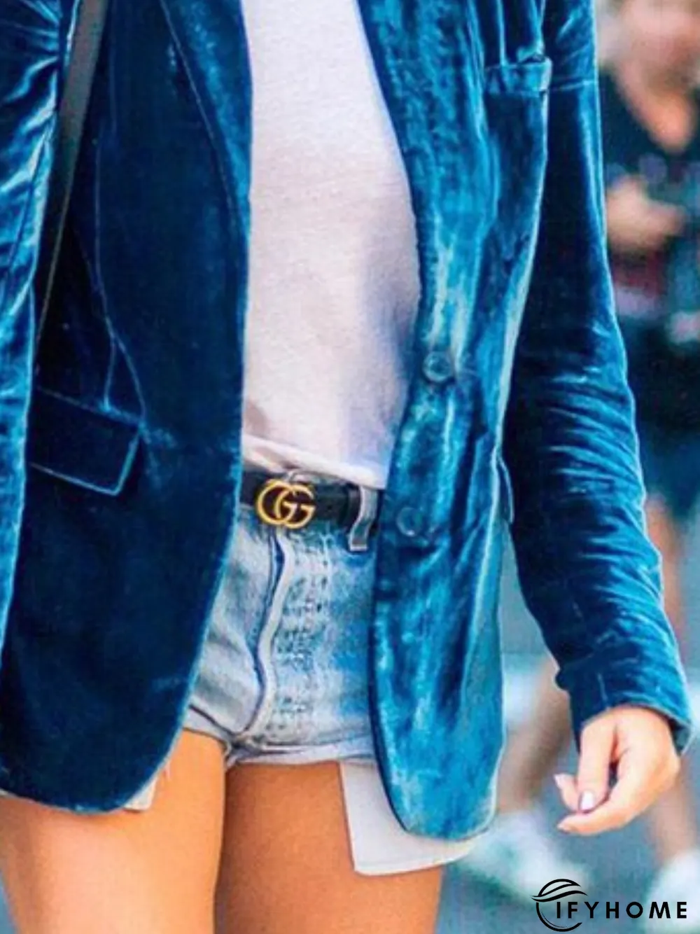 zolucky Blue Coral Velvet Solid Long Sleeve Trench coat | IFYHOME