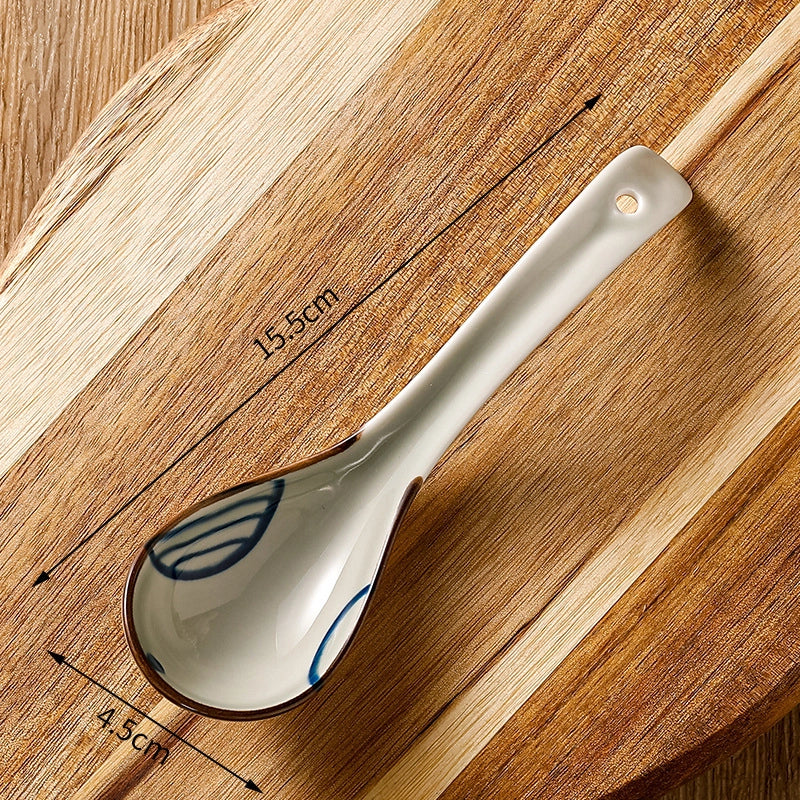 Japanese-style Small Spoon Ceramic Spoon Household Blue And White Porcelain Soup Spoon Creative Cute Pattern Spoon