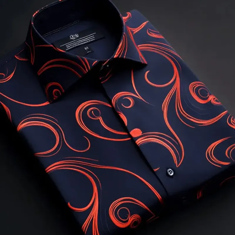 Men's Business Casual Love Print Long Sleeve Polo Shirt