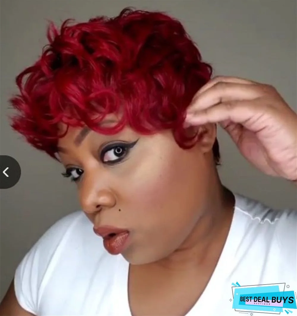 Ladies Fashion Wine Red Fluffy Short Curly Hair