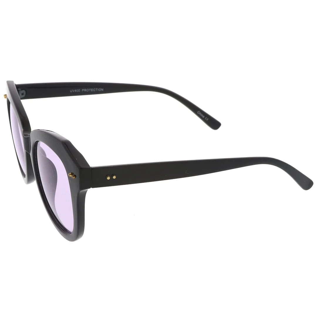 Women's Oversize Horn Rimmed Colored Round Lens Cat Eye glasses 52mm