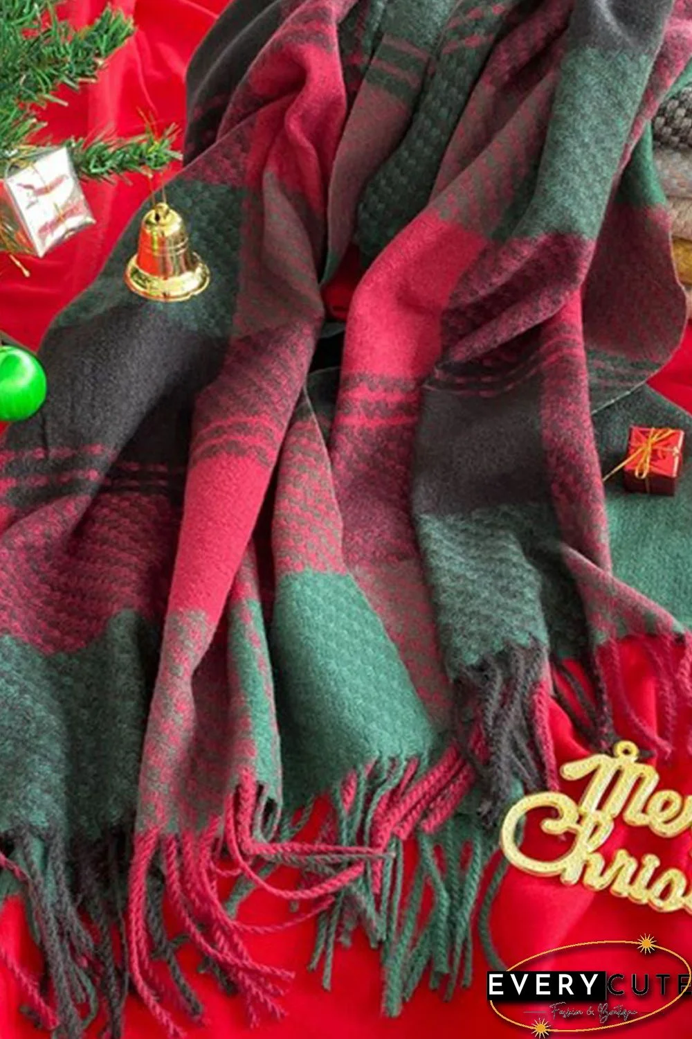 Red Green Plaid Christmas Fashion Scarf