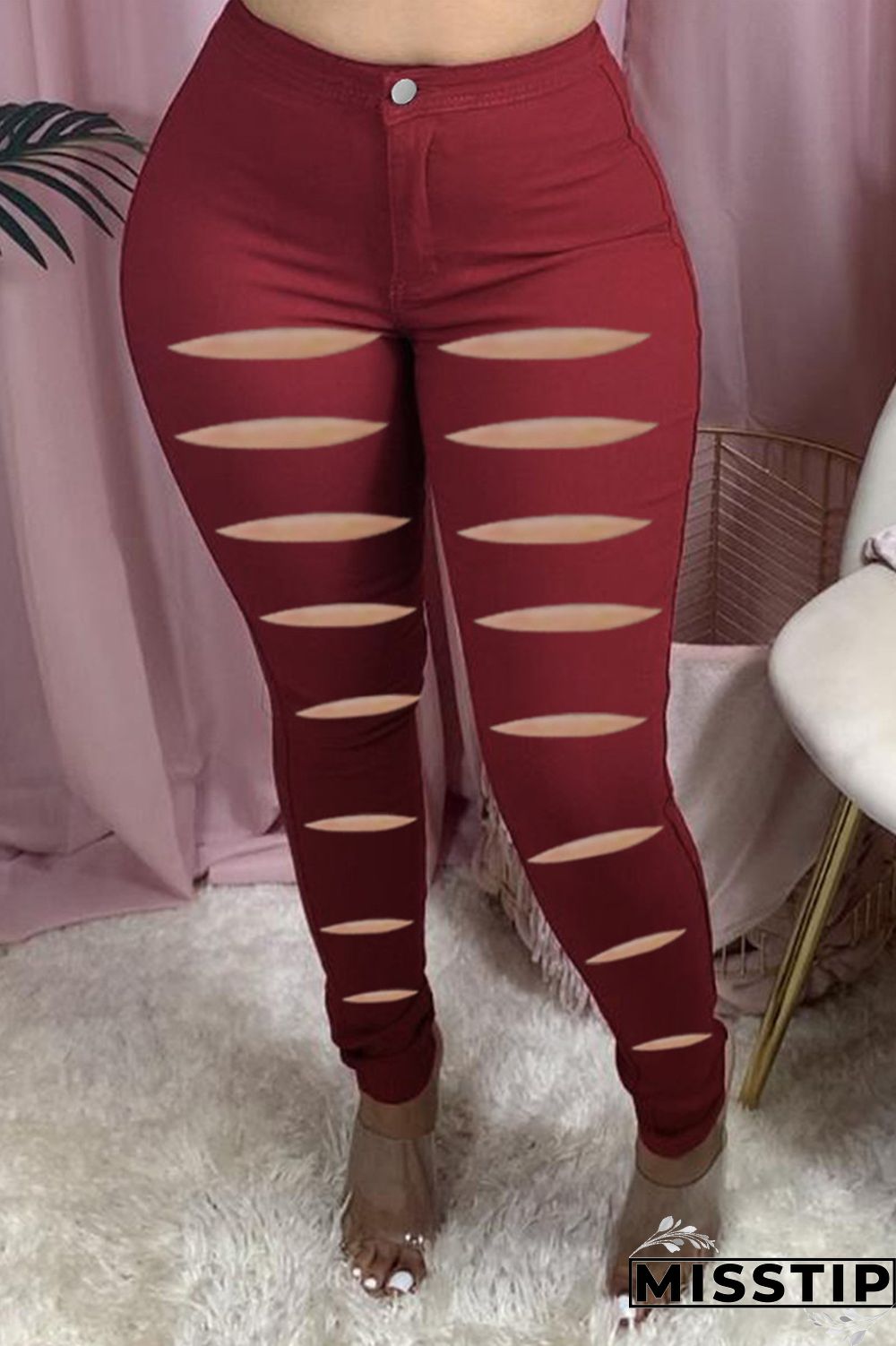 Light Blue Fashion Casual Solid Ripped Skinny Jeans