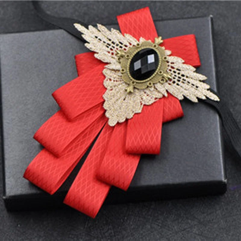 Fashion New Casual Multilayer Bowtie Diamond Brooch Rhinestone Red Bow Tie Brooch Set Wedding Groom Groomsmen Pocket Square Men