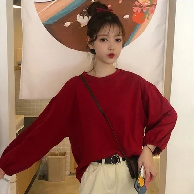 Brownm Brownm Women's Fall 2024 New Korean Version Loose Sleeve Student Lantern Sleeve Long-Sleeve T-Shirt Women's Solid Color Bottom Shirt Tide