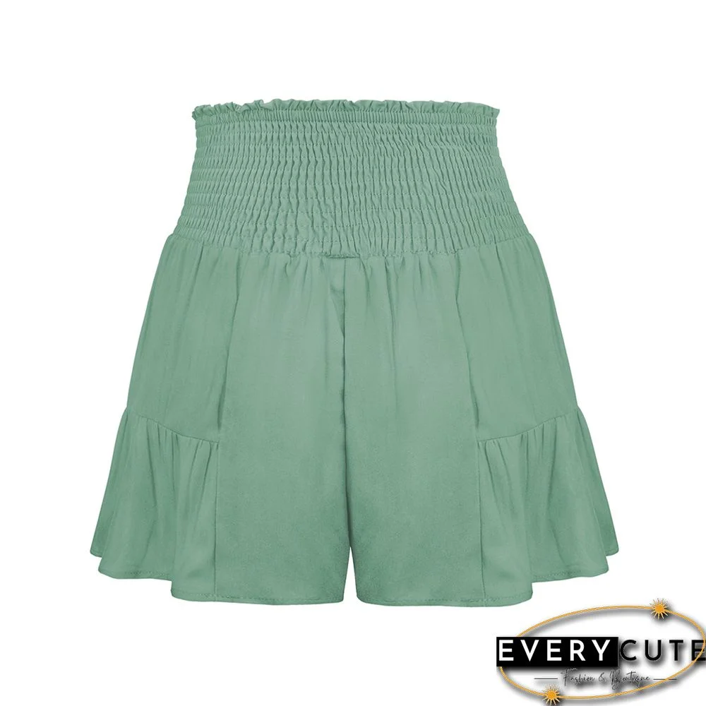 Light Green Ruffle Hem Tie Waist Wide Leg Culotte