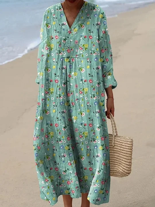 Women's Lovely Floral Art Print Cotton Dress