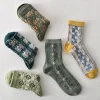 Retro 3D Flower Jacquard Medium Height Socks