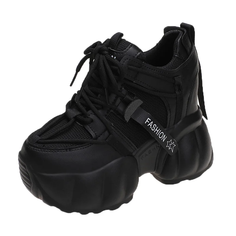 Zhungei Black Chunky Sneakers for Women 2024 Spring Hidden Heels Platform Sports Shoes Woman Thick Sole Breathable Casual Shoes