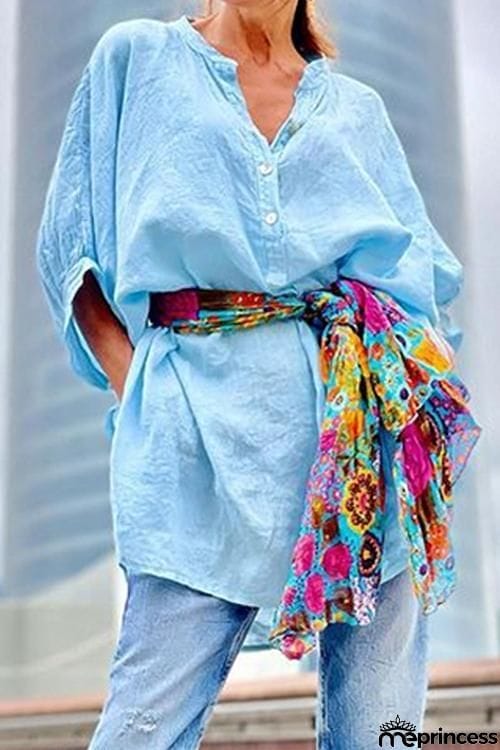 Cotton V Neck Casual Blouses