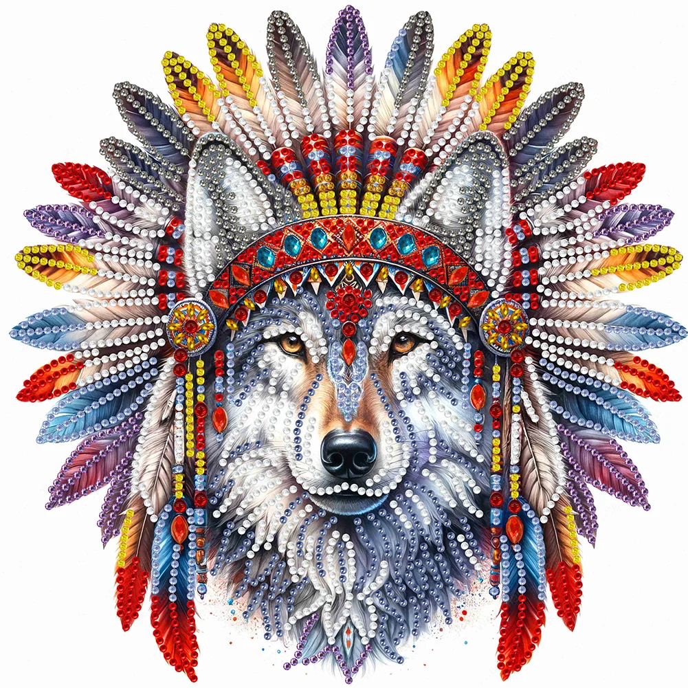 Partial Special-shaped Crystal Rhinestone Diamond Painting - Indian Wolf(Canvas|30*30cm)