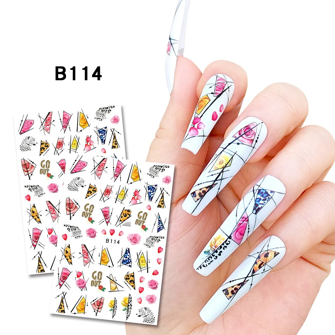 Purple Red Pink Rose Flower 3D Nail Sticker Leaves Love Heart Self-Adhesive Slider Art Decorations Decals Manicure Accessories-Nail Inspo