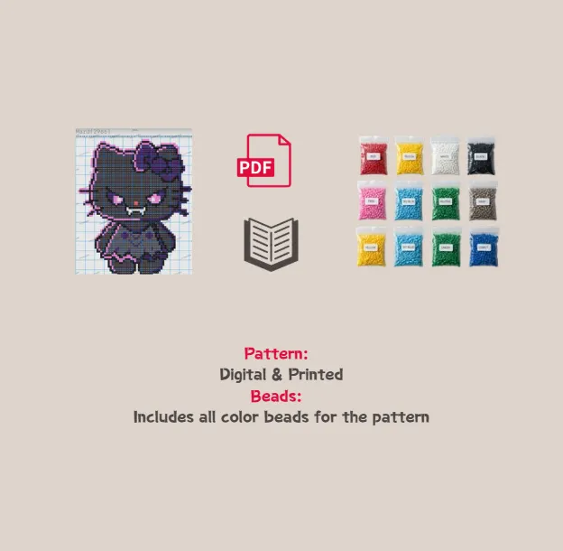 Evil Black Kitty Pixel Pattern Fuse Bead Kit  | Cute DIY Fuse 2966 Beads Set