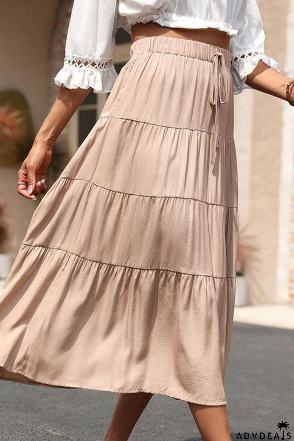 Elastic Waist Tiered Midi Skirt