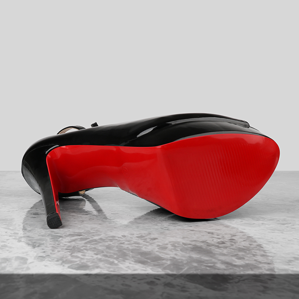 150mm/5.9 inch Ankle Strap Platform Shoes High Heels Peep Toe Patent Pumps