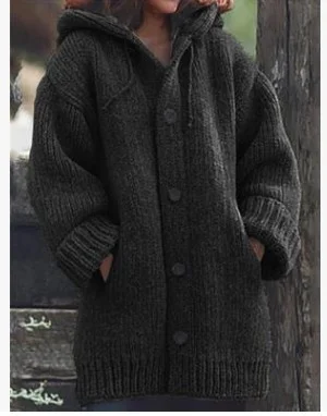 Uveng Uveng Pure Color Loose Autumn And Winter Warm Sweater Jacket Long-Sleeved Knitted Long Hoodie Number Women's Clothing