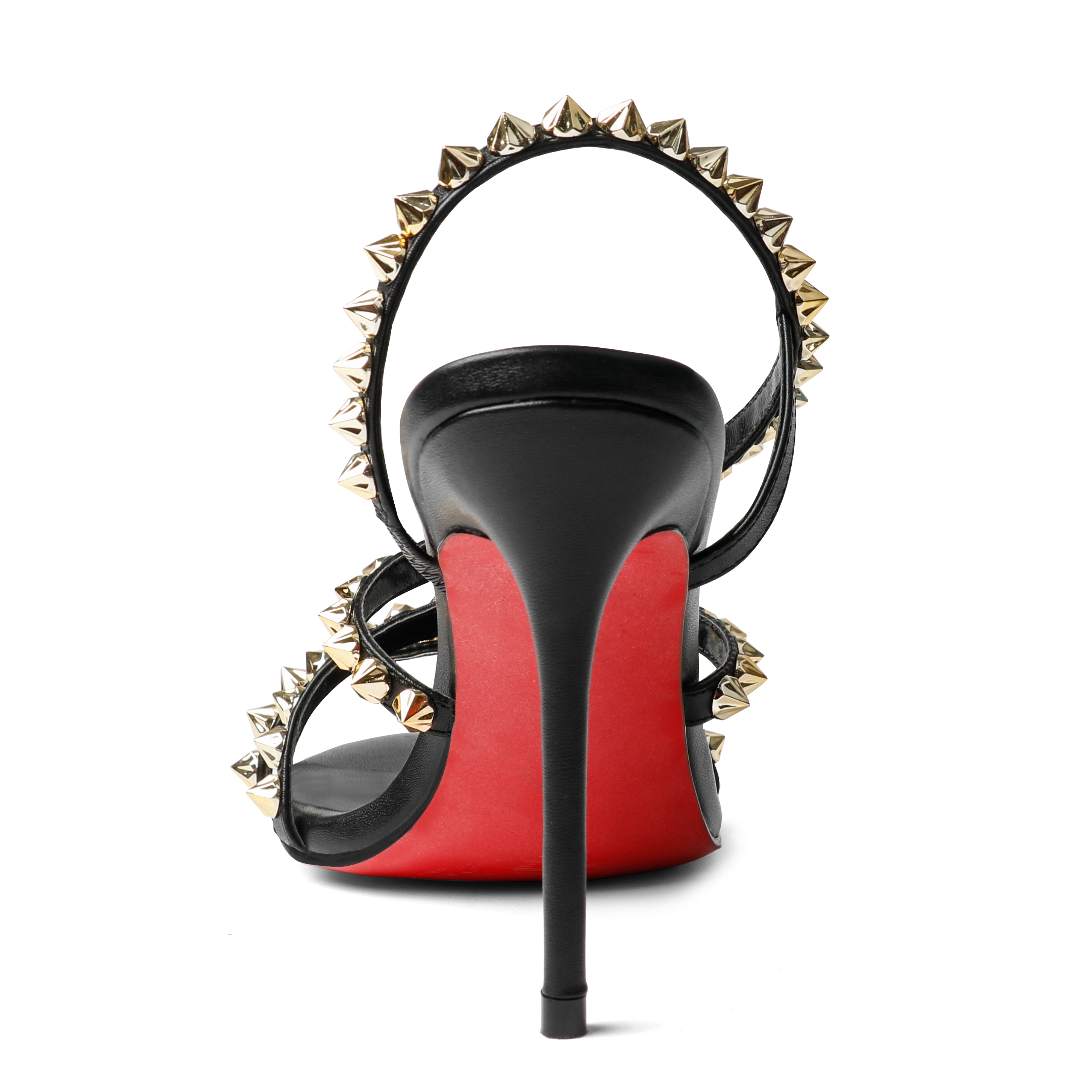 100mm Cross Heel Elastic Strap Gold Studs Red Bottoms Party Stiletto Sandals Pumps-vocosishoes