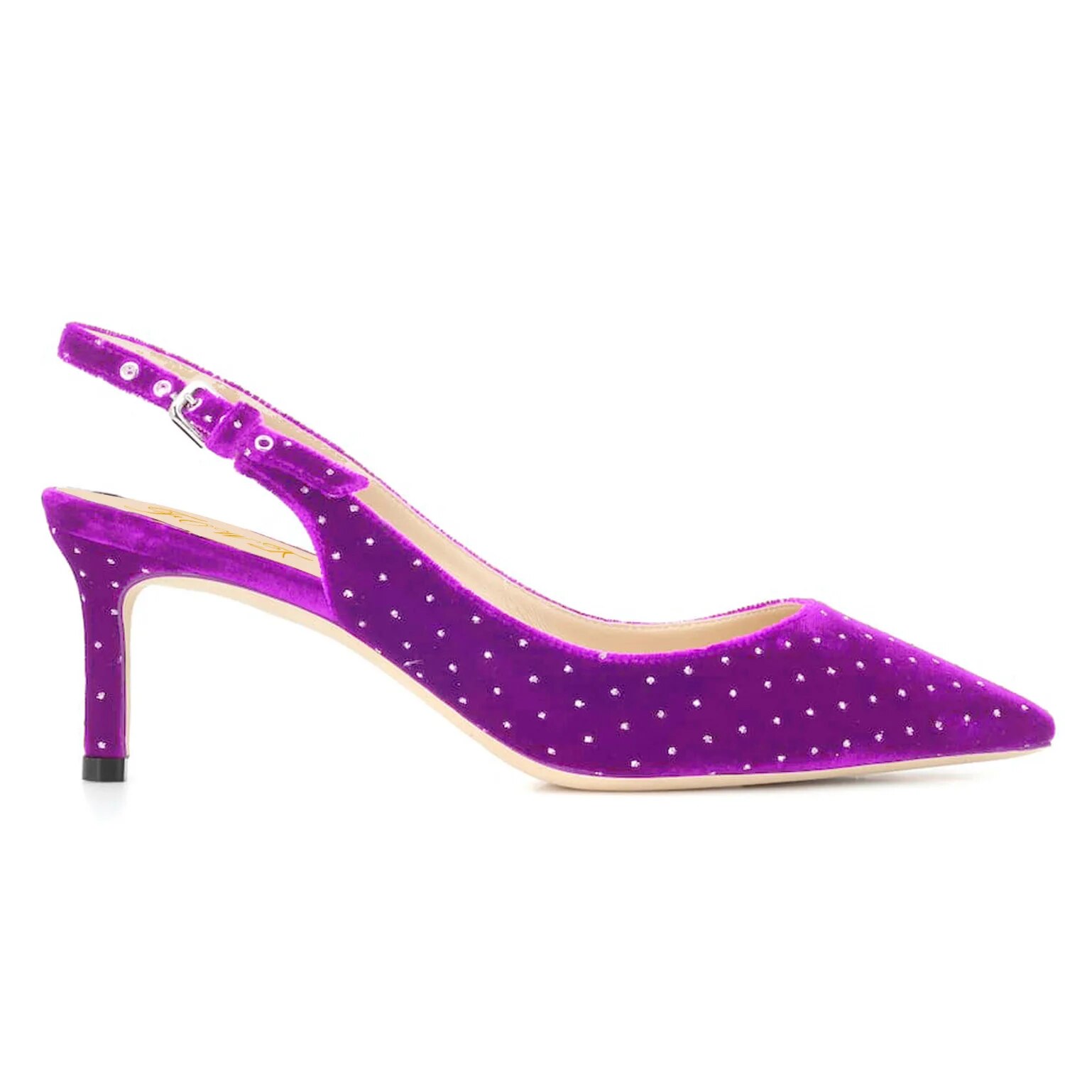 TAAFO Rivets High Thin Heels Slingbacks Women's Pumps Pointed Toe Buckle Strap Sandals Ladies Dress Shoes 