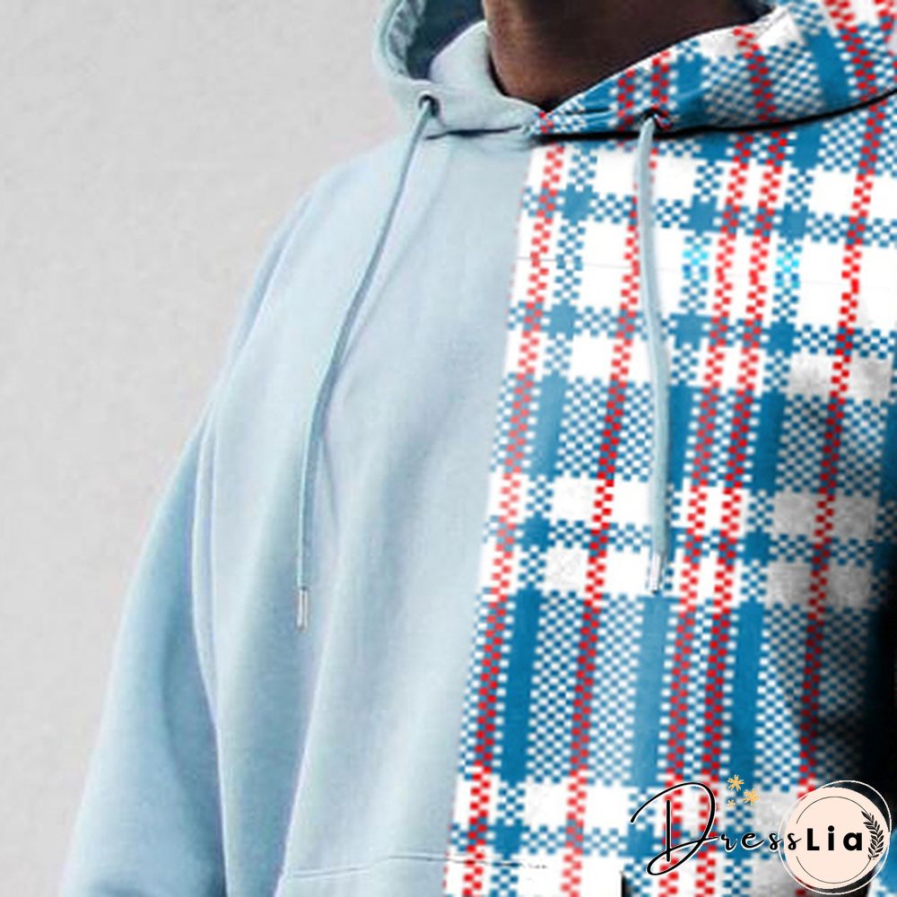 Street Fashion Plaid Texture Color Block Hoodie