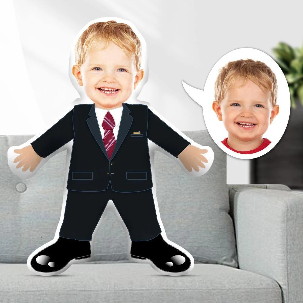 Custom Face Pillow, Black Suit With Stripe Tie Body Pillow With Custom Face, Photo Doll Pillow Dolls and Toys
